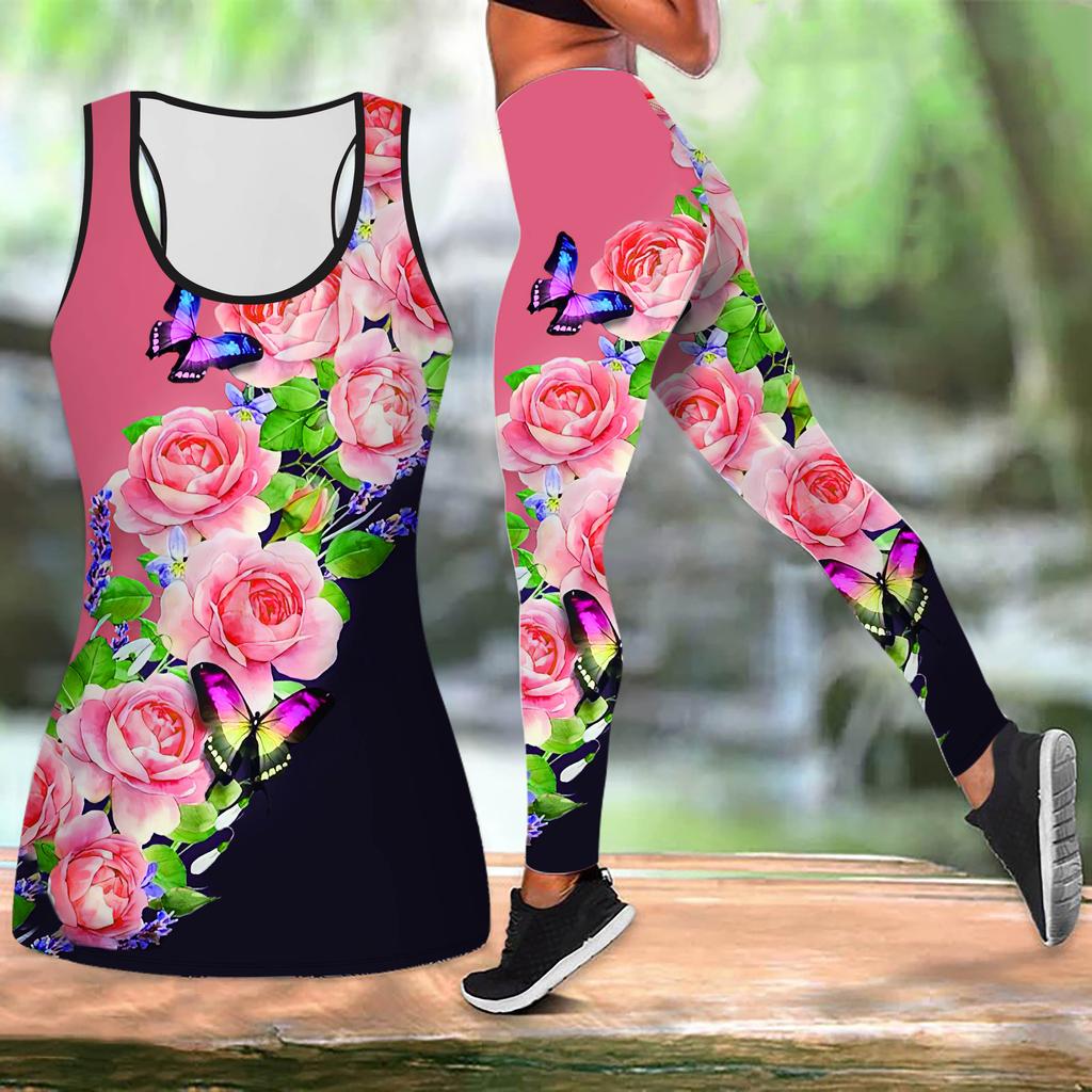 Elster-Print Yoga-Outfit für Damen Mode Workout Leggings Fitness Sportlich Lässiges Yoga-Set Sportanzug