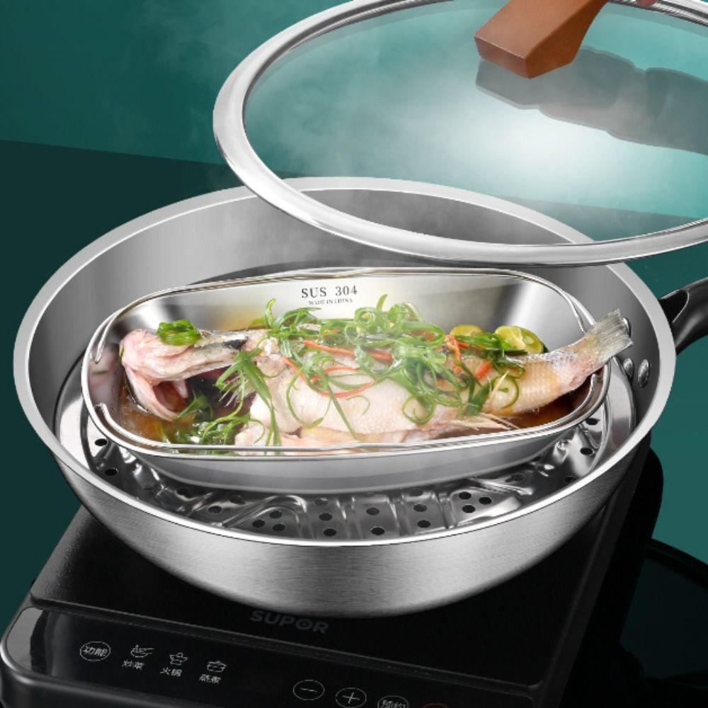 Heat-resistant Fish Serving Plate Stainless Steel Steaming Tray Durable Serving Tray  Cooking
