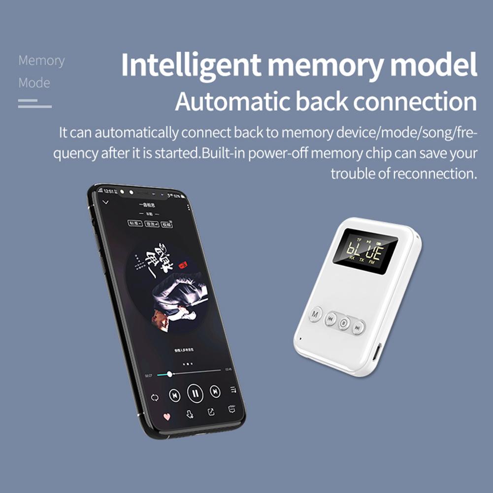 Bluetooth-compatible 5.0 FM Transmitter Support TF Card Play with HD LED Screen Built in 300mA Polymer Battery for PC Projector