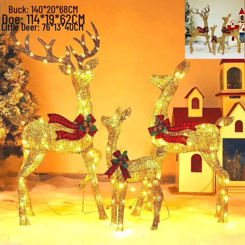 Large Luminous Wrought Iron Reindeer & Christmas Tree Ornaments for Hotel, Mall, or Garden Displays