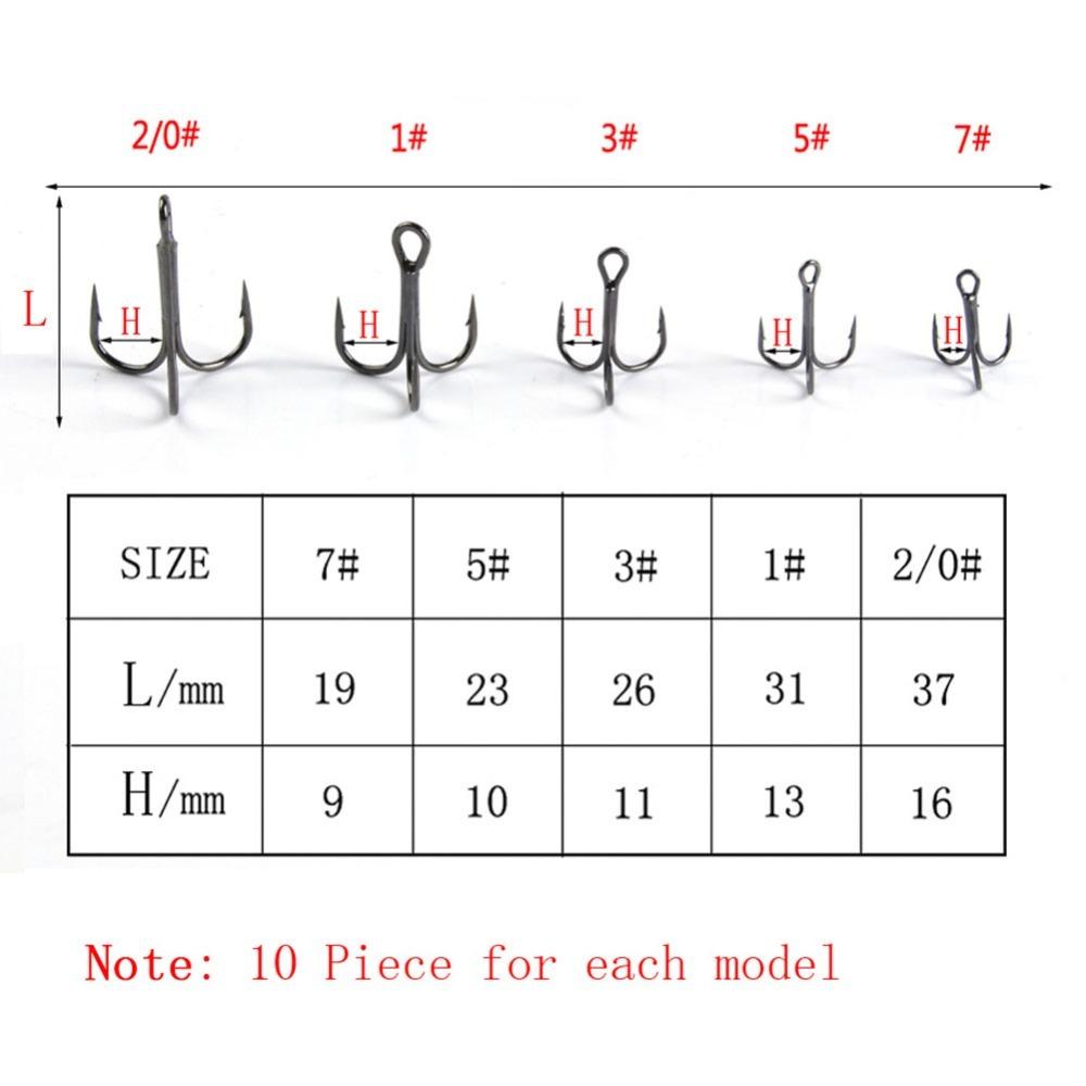 50PCS with Barbed Fishing Treble Hook Sharpened Round Bend Hook Treble Hook  Fishing Enthusiasts