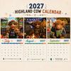 Nástěnný kalendář 2027 s kravami z Highlands Vtipný kalendář, Roztomilé hospodářské zvíře 12měsíční Kancelářský závěsný Skotský plánovač pro rustikální domácí dekoraci Umění Obývací pokoj