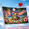 2D Flat, Single Large Flag Puerto Rico Coqui Frog with Flag and Dominoes Tropical Sunset Art 2D Flat Print Festival Design, Single-Sided, Two Hanging 