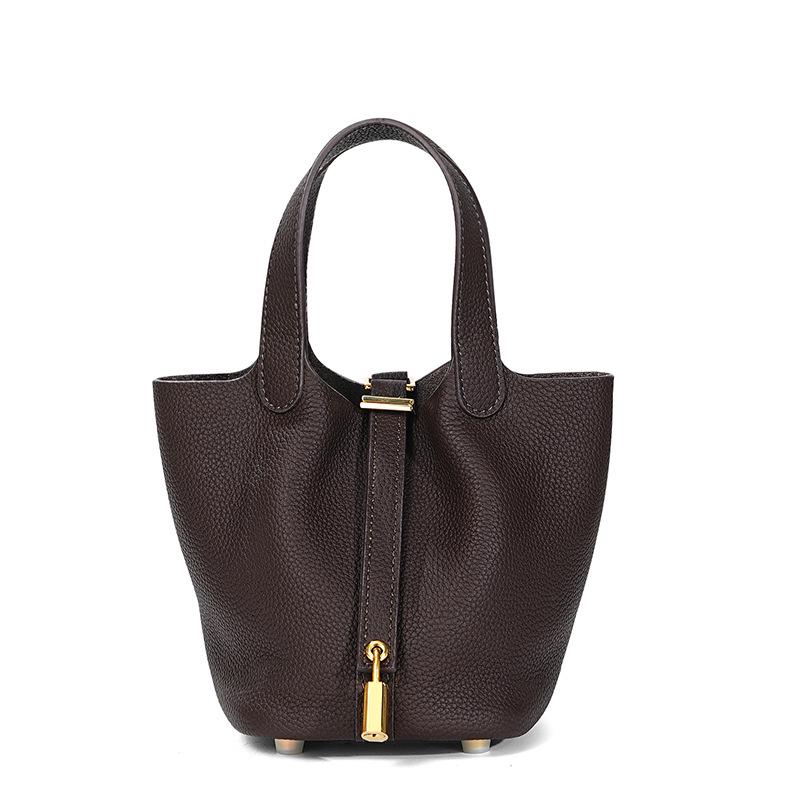 Women's High-Quality Genuine Leather Bucket Bag - Exquisite Cowhide Handbag