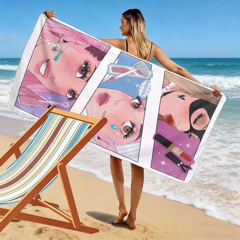 Ariana Grande Green Print Beach Towel, Large Soft Quick Dry Towel for Beach Camping Swimming