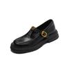 Casual large size small leather shoes Casual four-season single shoes Women's low heel solid color buckle rubber soft sole square heel flat shoes