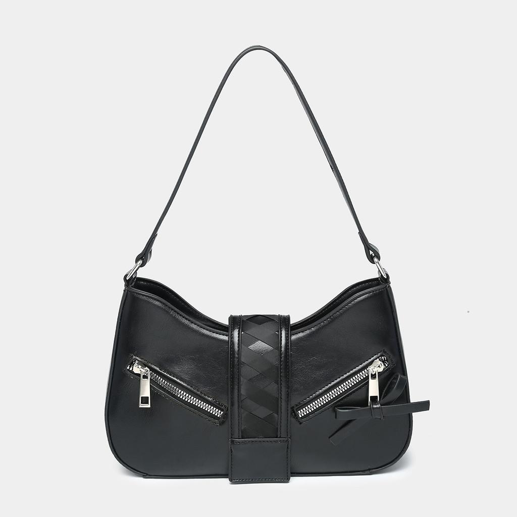 Ielgy Retro Simple Ballet Style Bow Decoration One-Shoulder Baguette Bag
