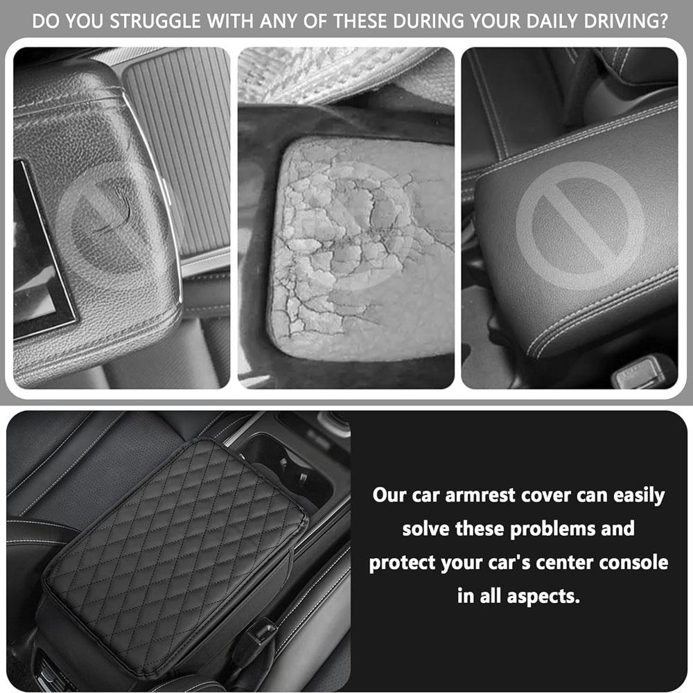 Upgraded Car Center Console Cover Leather Car Armrest Cover Cushion With 2 Storage Bags Car Armrest Storage Box Car Accessories