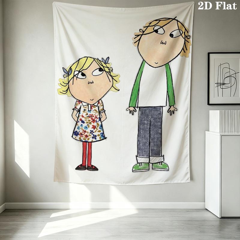 Charlie Lola Muster Wandteppich Ästhetischer Wandbehang Bedruckter Stoffdecke Dekorative Wandteppiche für Schlafzimmer Wohnzimmer Heimdekoration