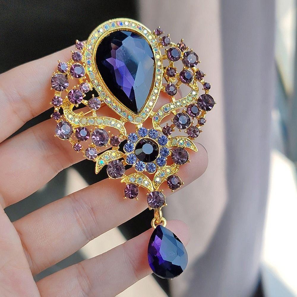 Trendy Clear Crystal Wedding Brooch Water Drop Shape Flower Design Bridal Brooch DIY Bridal Accessory Bridal Bouquet