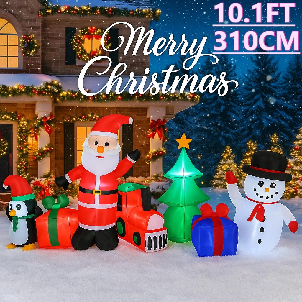 10.1FT LED Inflatable Xmas Yard Decor Santa Snowman Penguin Tree Set Christmas Home Decorations Festive Toy Gifts Holiday Decor