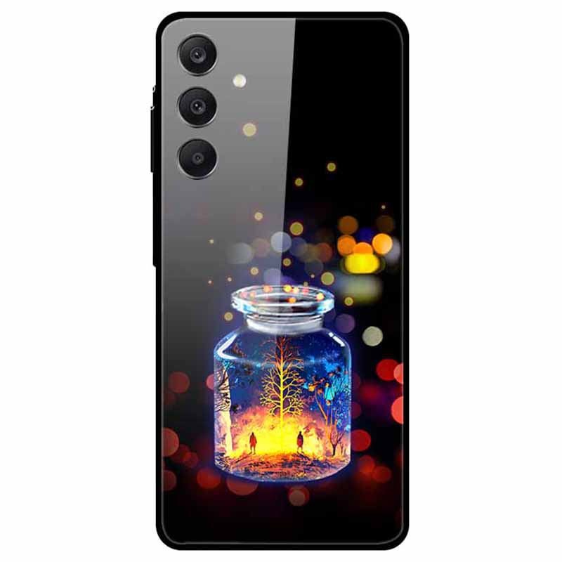 

For Samsung Galaxy A25 5G (Global) (161.0 X 76.5 X 8.3mm) Case Pattern Tempered Glass+TPU+PC Phone Cover Wishing Bottle