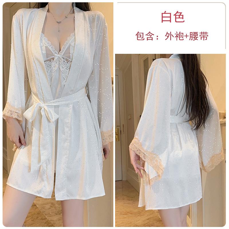 Women's Lace Padded Comfy Backless Sleep Dress with Robe Lounge Set