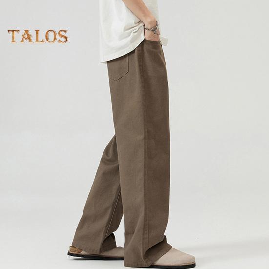 Men Pants Solid Color Straight Wide Leg Retro Style Pants with Pockets Zippered Trousers for Daily Home Streetwear Sports