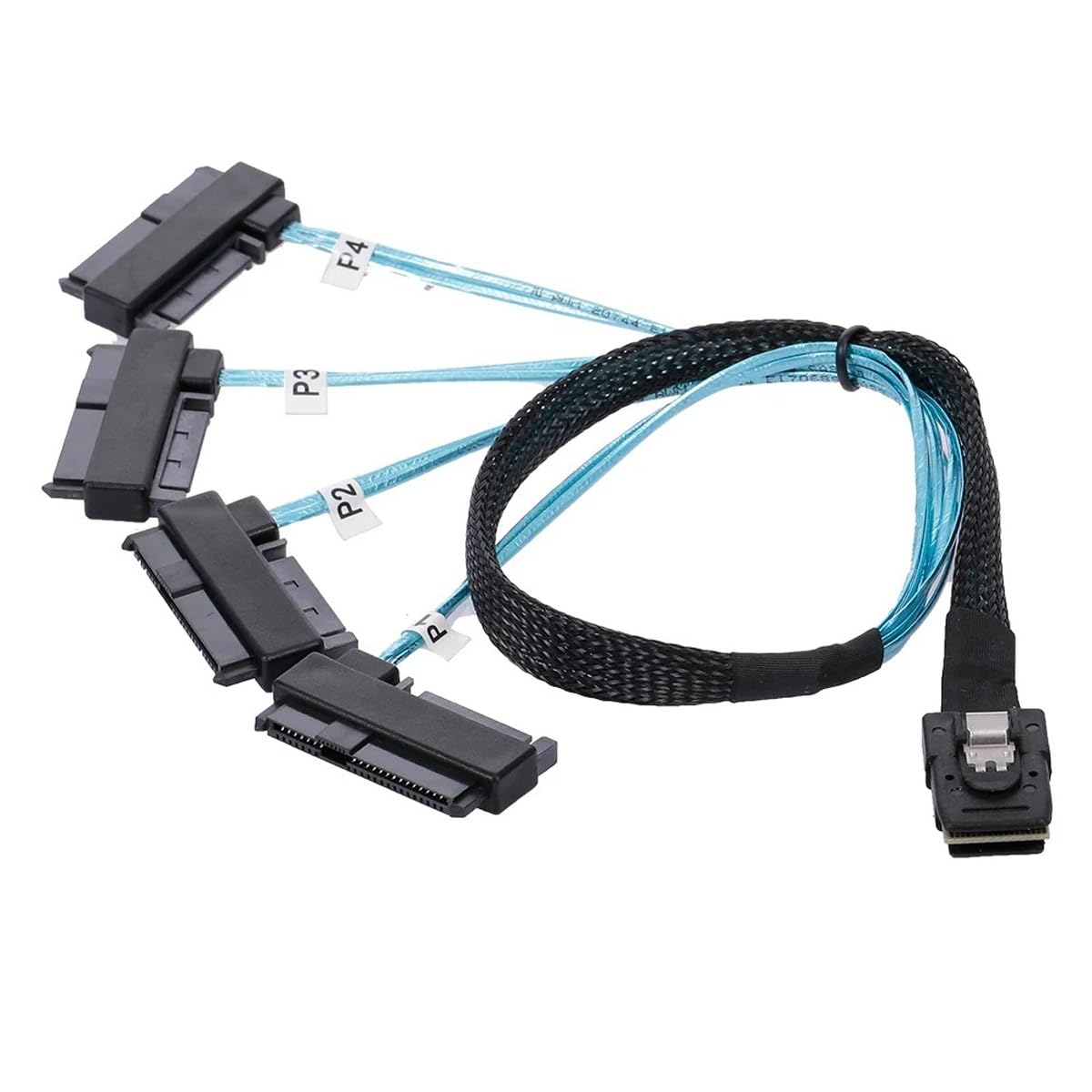 

NFHK Internal Mini SAS Host to 4 Target SAS Hard Disk IDE Power 50cm 36-Pin SFF-8087 SFF-8482 Cable, чорний