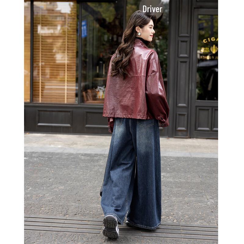 ITISF4 Sweet Cool Old Money Style Oversized Short Leather Motorcycle Jacket