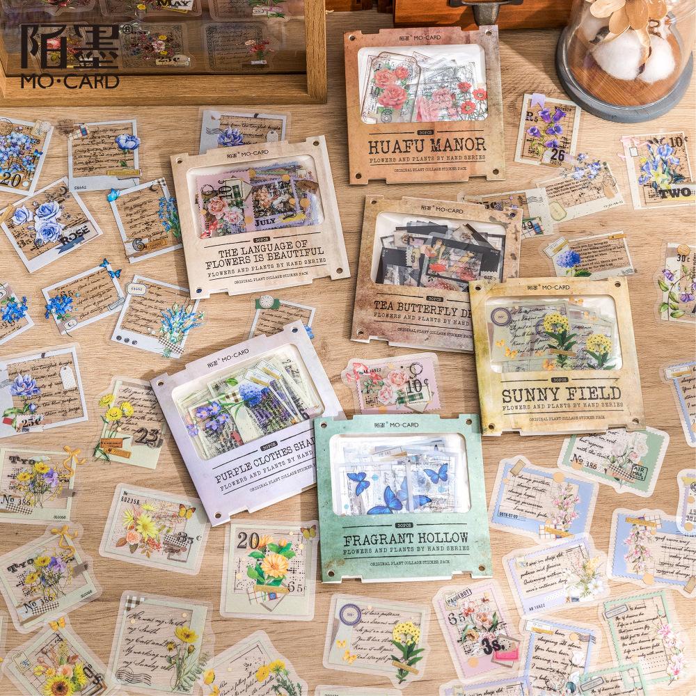 30 pcs Vintage Plant Flowers PET Stickers pack Decorative collage Adhesive Diy Hand Account Diary Album Scrapbooking accessories