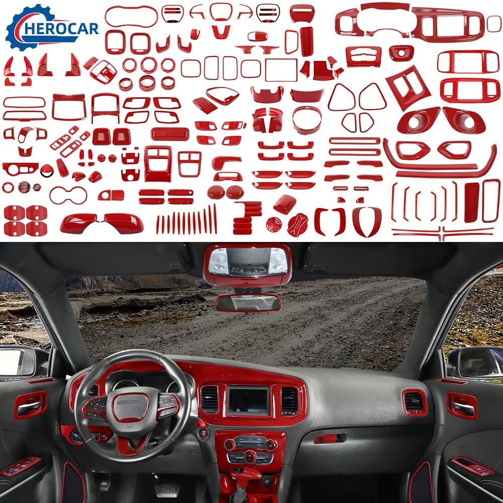 Red Dashboard Gear Shift Door Trim Cover Bezel For Dodge Charger 15+ Accessories 1X Shift handle trim