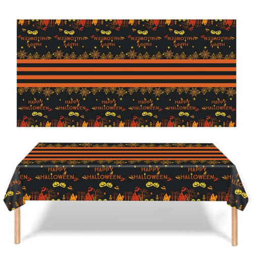 DIFEIUKI Happy Halloween Tablecloths, Set of 4, Spider Web, Bat, Pumpkin, Castle, Black and Orange, Rectangular Table Covers, Water-Repellent and Wate