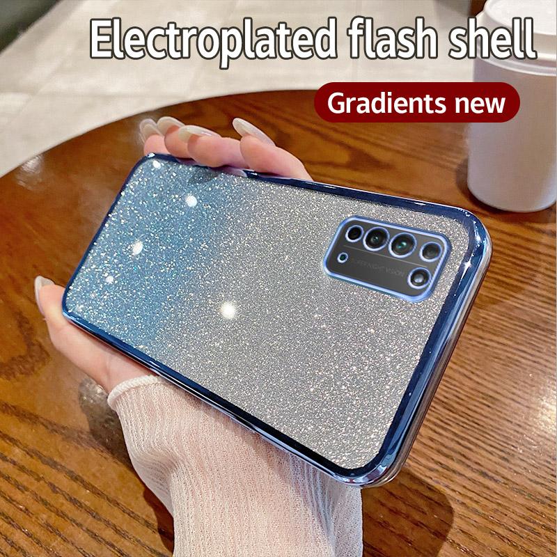 For Honor X10 5G Case Honor TEL-AN00, TEL-TN00 Phone Case Shiny Glitter Plating Silicone Camera Lens Soft Back Cover