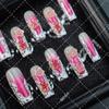 Press-On Nails With Floral Pink-to-White Gradient Chinese Style Acrylic False Women