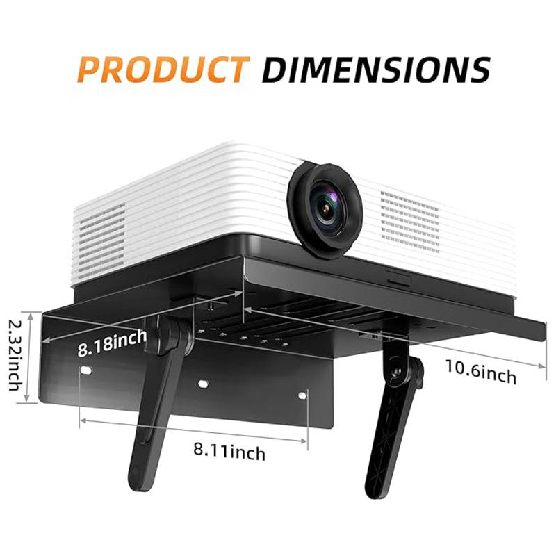 No Drilling Metal Projector Mount,Adjustable Angle Projector Mount Shelf for Bedside Foldable for Storage Projector Wall Mount