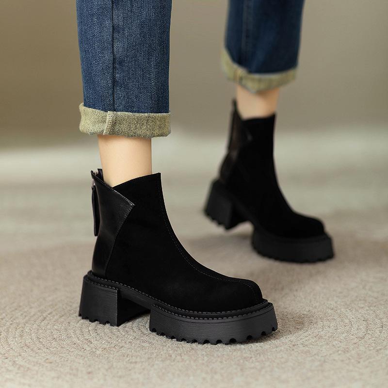 British Style Retro Thick Heel Platform Martin Boots Women's 2025 New High and Thin Zipper Chelsea Short Boots