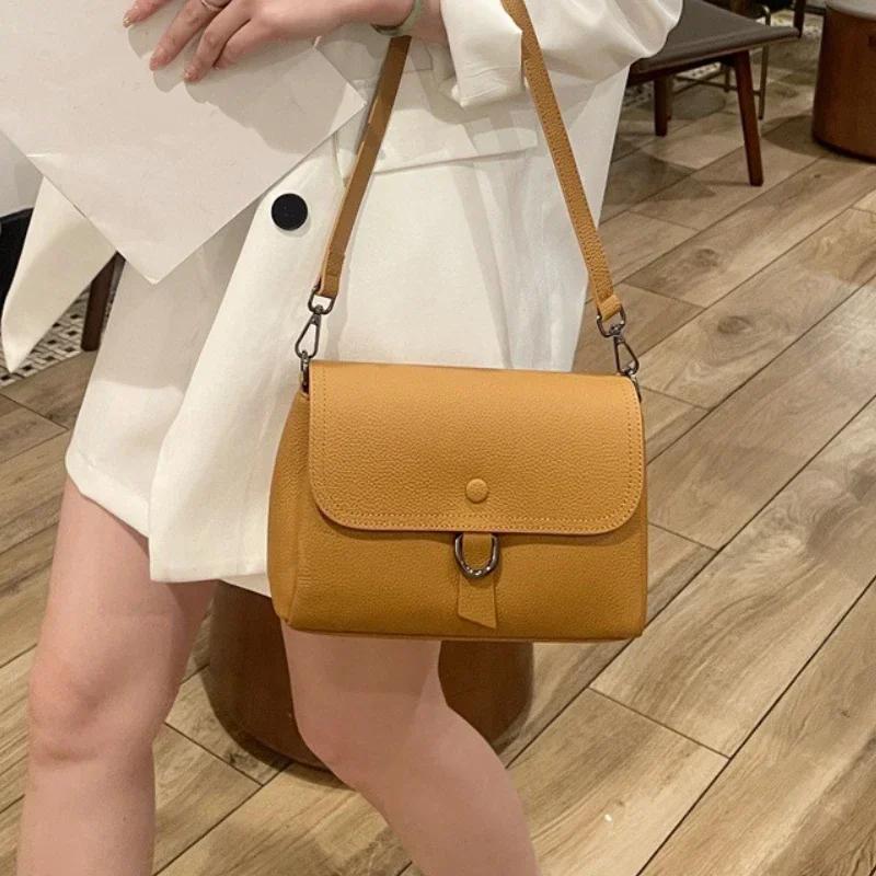 Women's Genuine Leather Luxury Underarm Bag Square Handbag Solid Versatile Real Cowhide Multi Compartment Single Shoulder Bag