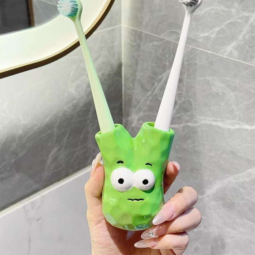 Creative Ceramic Toothbrush Holder Scallion Shape Makeup Brush Shelf  Home Decor