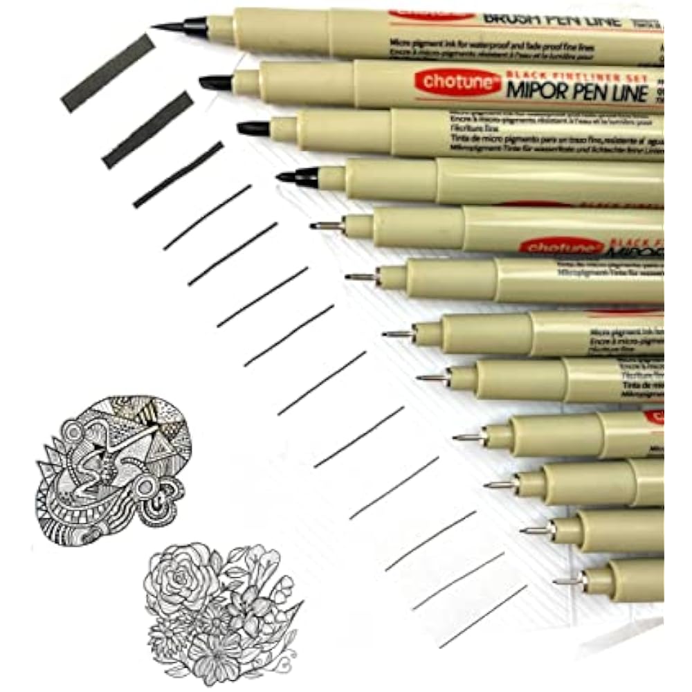 Drawing Pen Black Liner 12 Brush Brushes 0.03 0.05 0.3 0.4 0.5 0.8 1 2 3 BR Thin Pen Thick Pen Ma...