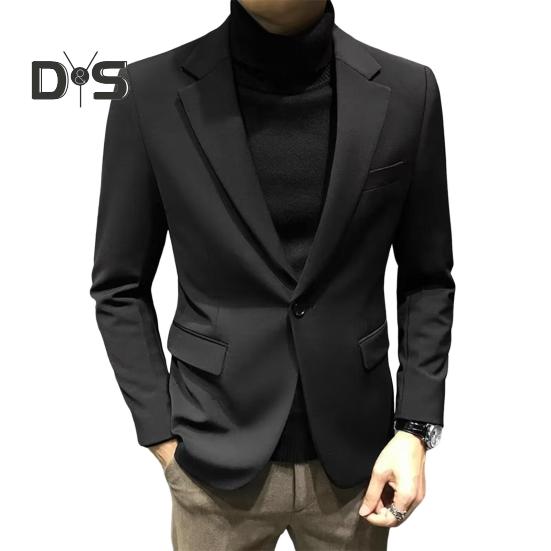 

Мужской пиджак с лацканами, длинными рукавами, карманами-клапанами, повседневный деловой пиджак, однотонный, на одной пуговице, деловая рабочая одежда M чёрный