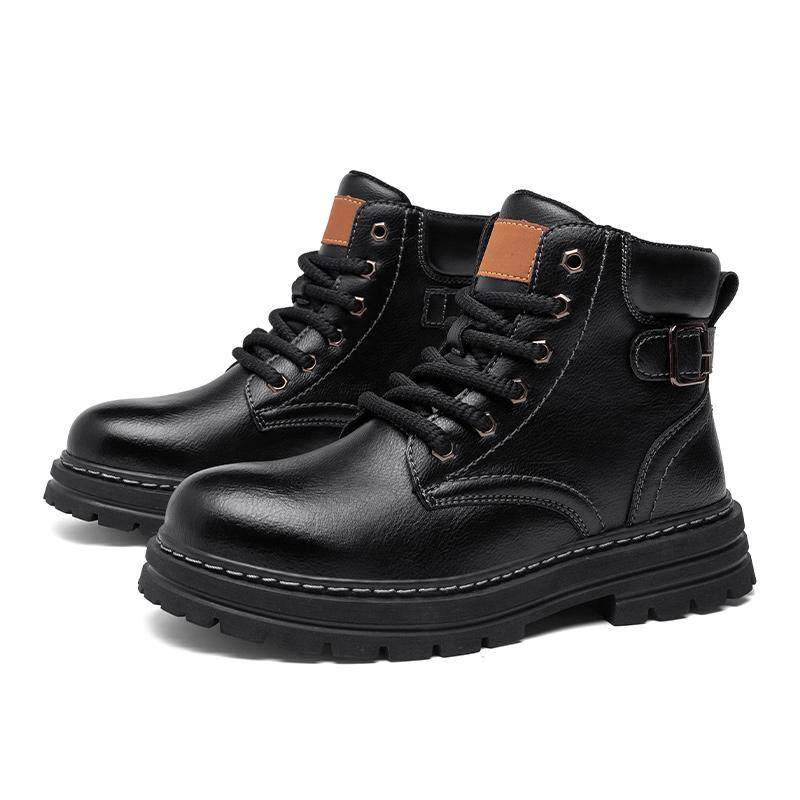 

Мужские ботильоны на платформе Осень Зима Британские Челси Кожаные ботинки Уличные Нескользящие Теплые Повседневные Рабочие ботинки Botas Hombre 39 чёрный