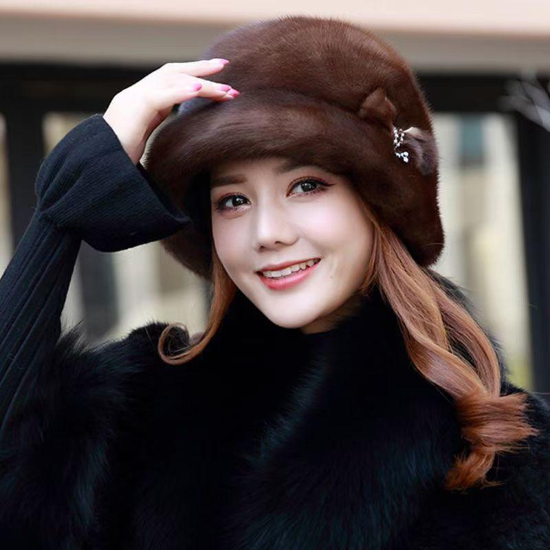 Winter New Mink Fur Hat for Women Middle-aged and Elderly Mothers Imitation Fur Ear Protection Warm Fashion Fisherman Hat