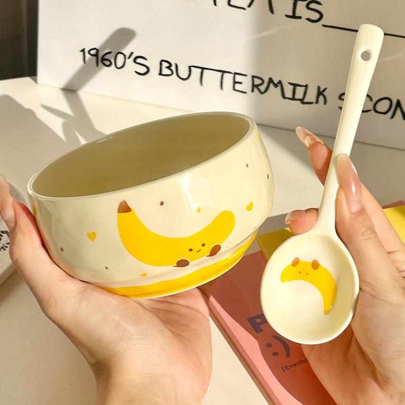 Ins Cute Ceramic Rice Bowl High Value Fruit Dessert Bowl Tableware Set Gift Box Housewarming Gift