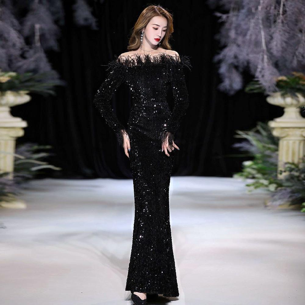

Elegant Slim Fit Sequined Evening Dress for Women XXL білий
