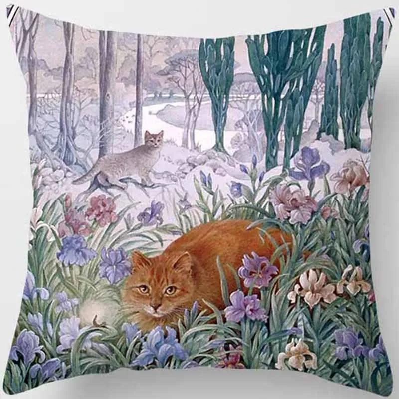 Vintage Cat Print Pattern Cushion Cover for Home Living Room Sofa Car Decoration Waist  Pillow