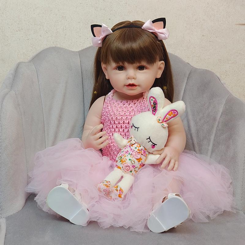 Bambole Reborn Bambola in Vinile in Silicone a Corpo Intero 55cm Rosa Bellezza Ragazza Realistica Bewborn Baby Principessa Bebe Bambole Reborn Doll Giocattoli