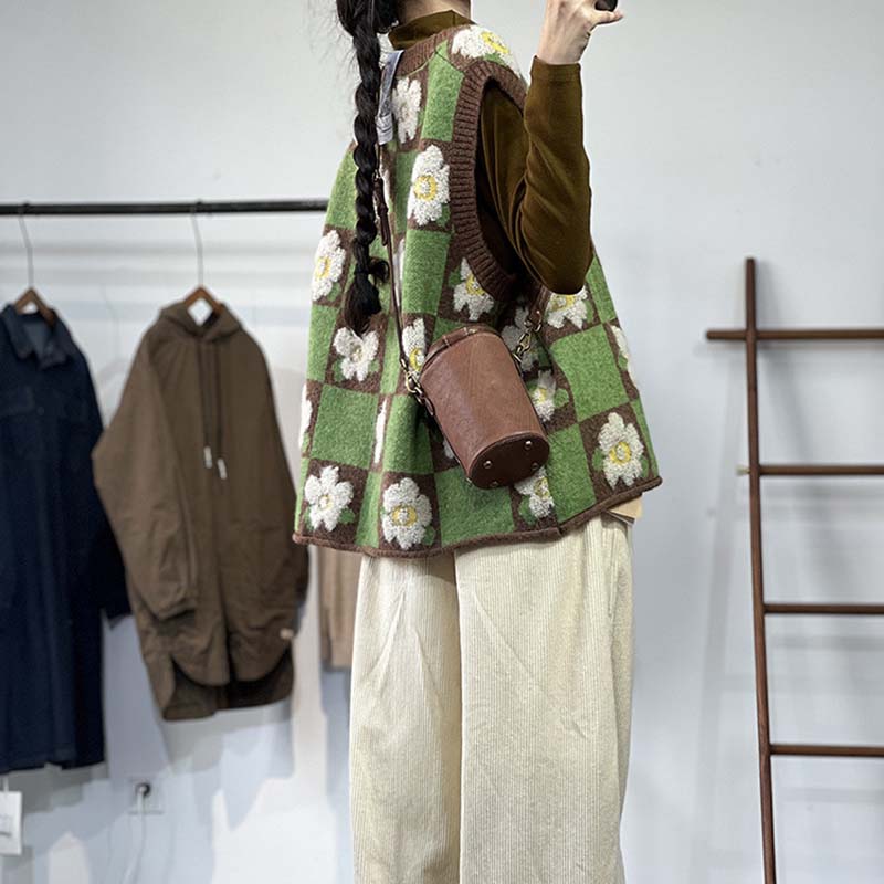 Vest for Women Cotton Autumn Winter Sleeveless Tops Vest Floral Pattern Knitted Vest Oversize Thickened Vest