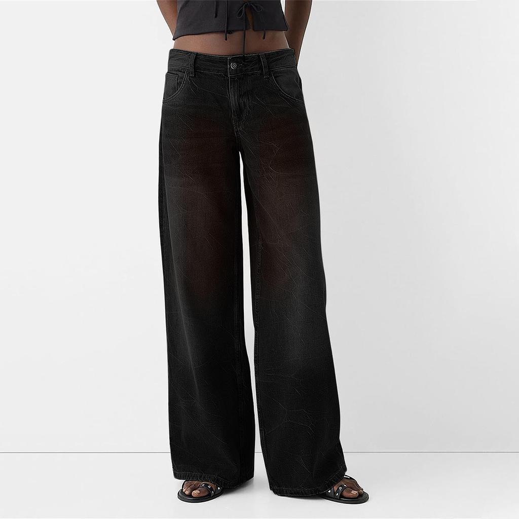 Ladies Fashion Retro Personality Wash Old High-Waisted Retro Loose Straight Leg Jeans