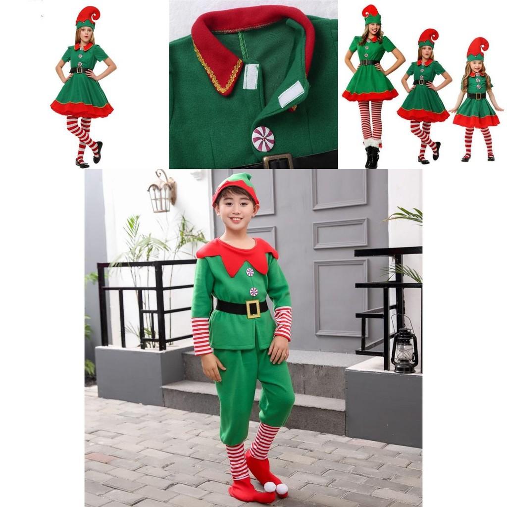 Fröhliches Familie Weihnachts-Cosplay-Kostüm mit grünem Elfen-Weihnachtsmann-Design für alle Altersgruppen