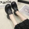 JK small leather shoes women's college style thick heel leather surface metal buckle women's new autumn black single shoes