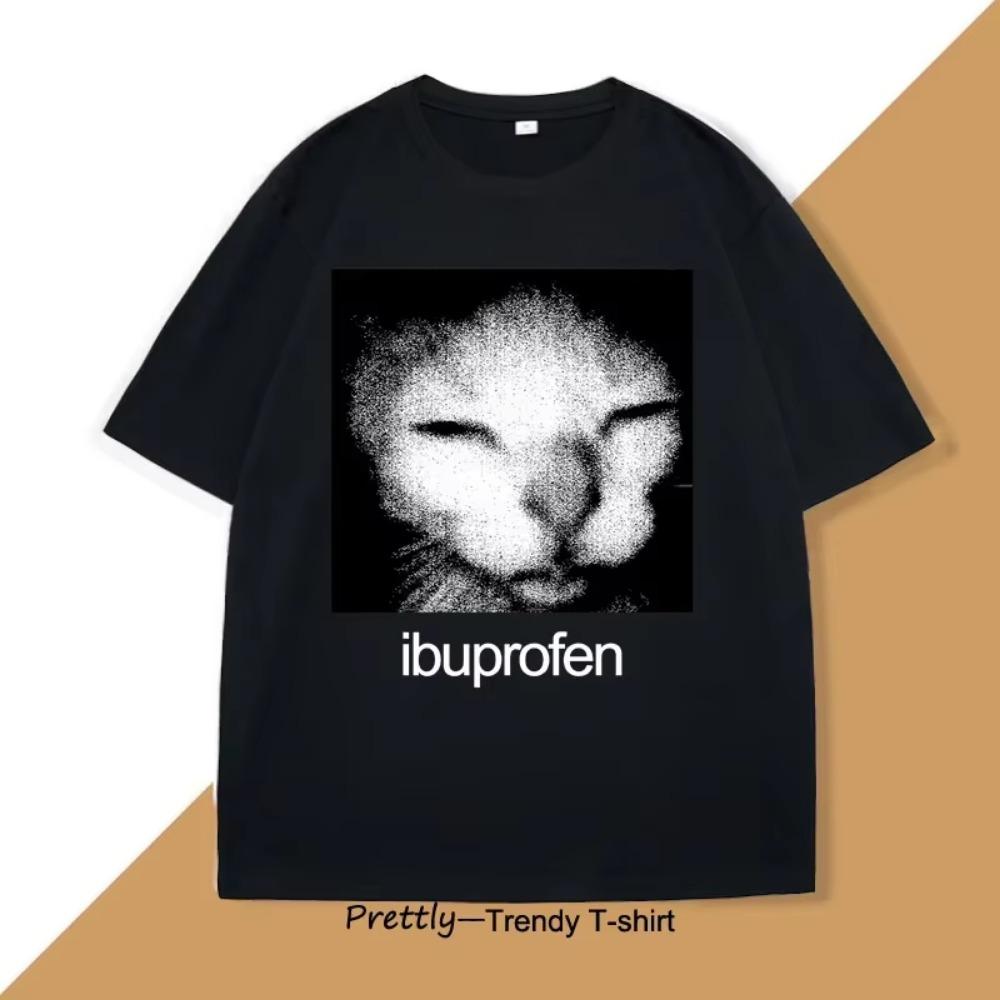Ibuprofen Cat Meme T-shirt Men Causal Funny Cat Graphic T Shirts Fashion O Neck Mens Clothes Unisex Streetwear T-shirts
