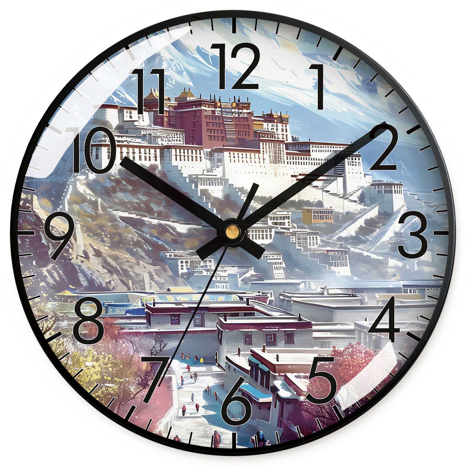 Chinese Tibetan Culture Potala Palace Wall Clock Silent Wall Watch Traditional Home Decor Creative Gift For Friends And Family (as the picture,8 inch)