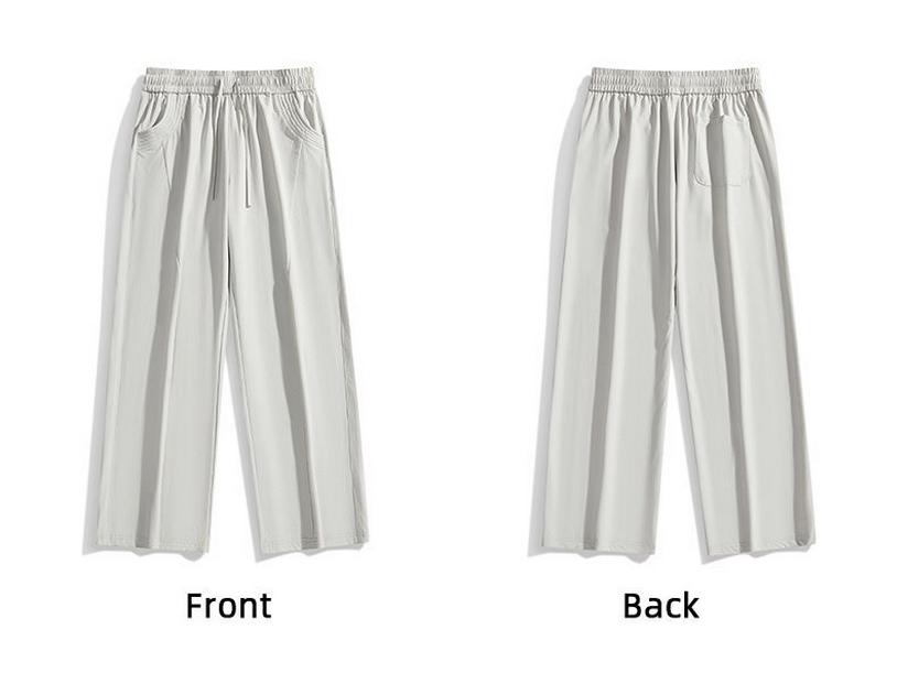 Men's Casual Drawstring Knit Straight-Leg Sweatpants, Hong Kong Style - Loose, Wide-Leg, Floor-Length for Spring and Autumn