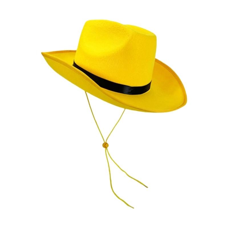 Cowboy Hat Yellow Trim Black Ribbon Band Western Hat Mustache Set Cowboy Cosplay Accessories For Men Halloween Role Play