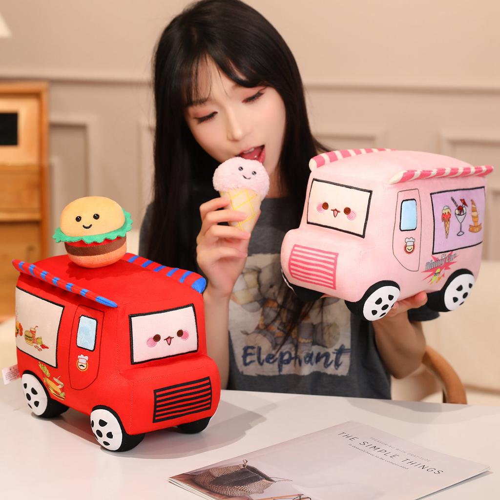 Cute Fun Dining Car Doll Simulation Hamburger Pizza Ice Cream Car Plush Toy Doll Children's Pillow