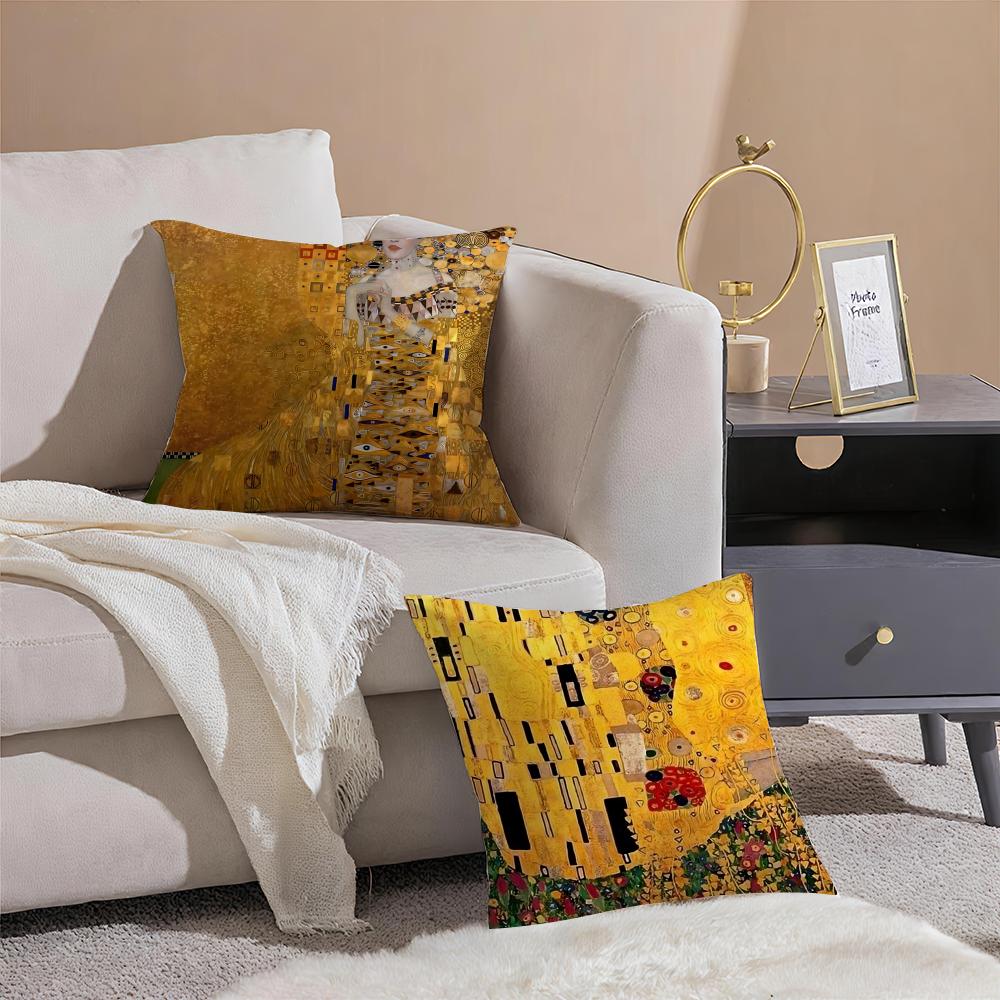 Art Luxurious Gustav Klimt Oil Painting Cushion Cover Linen Pillowcase Soft For Sofa Bed Home Room Decor