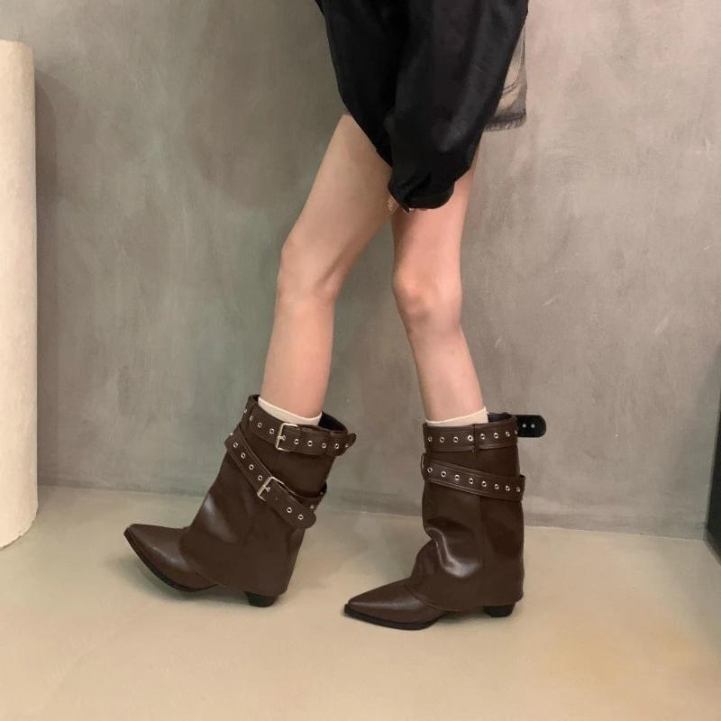 Fashion Hot Selling 2025 New Pointed Toe Women's Spring and Autumn Boots  Mid Heels Elegant Shoes Pumps Fashion Boots Trend Ladies Boots