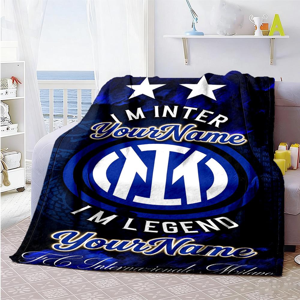 Inter Milan Personalized Text Blanket Multi-purpose Customizable Blanket Ultra-Soft Perfect for Nap Chair Office Chair Couch Ideal for All Seasons