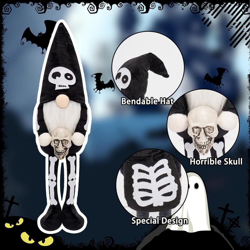 Halloween Dwarf Doll Holding A Skulls, Holiday Decoration Props, Horror Long-legged Doll